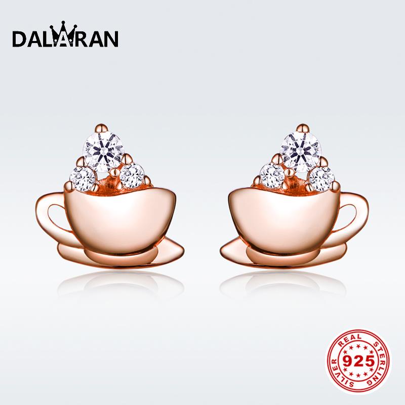 Dalaran Rose Goud Koffie Koreaanse Stud Oorbellen Authentieke 925 Sterling Zilver Voor Vrouwen Persoonlijkheid Featured Sieraden