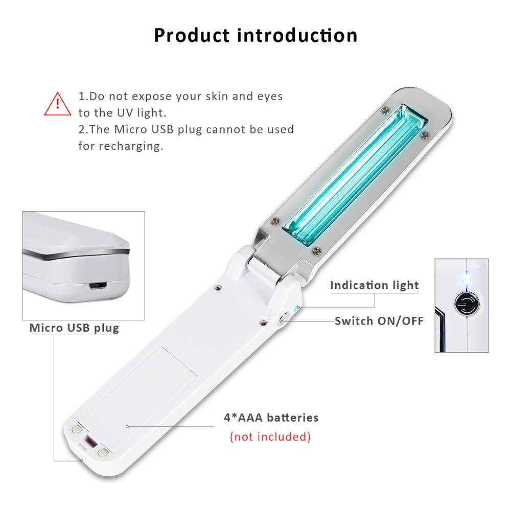 Portable Mini UVC lamp Ultraviolet Quartz lamp 5V USB Handheld UV light Sterlizer UV Wand Germicidal Lamp for Home Office Travel