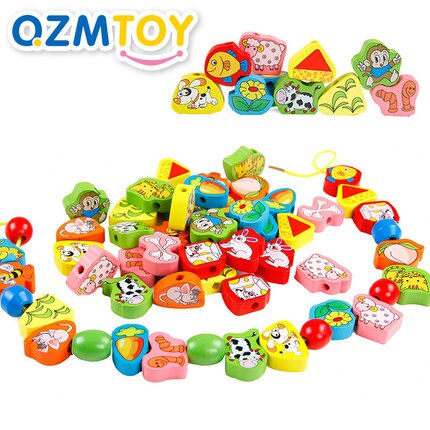 26 stk / sæt træ dyrefrugt blok snorede perle legetøj til børn læring og uddannelse farverige produkter børn legetøj: Default Title
