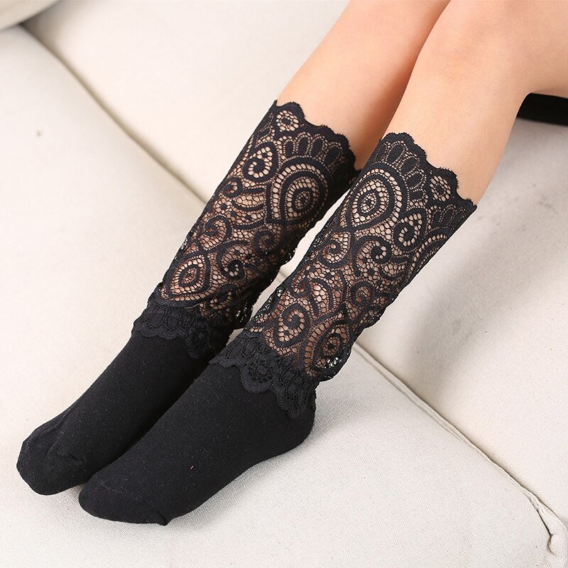 Lace Knee Socks Girls Beauty Princess Style Toddler Long Socks Summer Socks For Girls Baby Dresses Clothes Accessories: Black