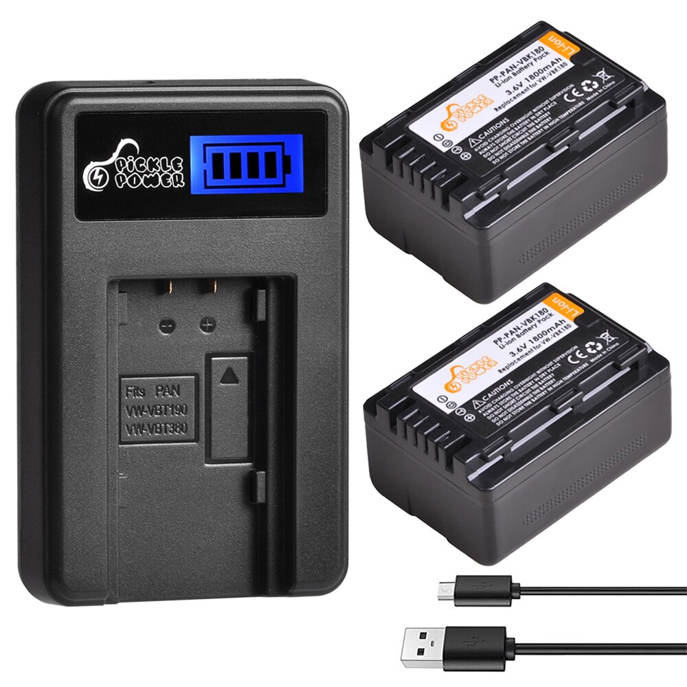 Vw-vbk 180 vbk 180 batteri + lcd-lader til panasonic hc -v10k v100 v100k hdc -hs60 sd60 hs60k sd66 hs80 sd80 hs80k sdr -h85 tm45.: Lader og 2 batterier