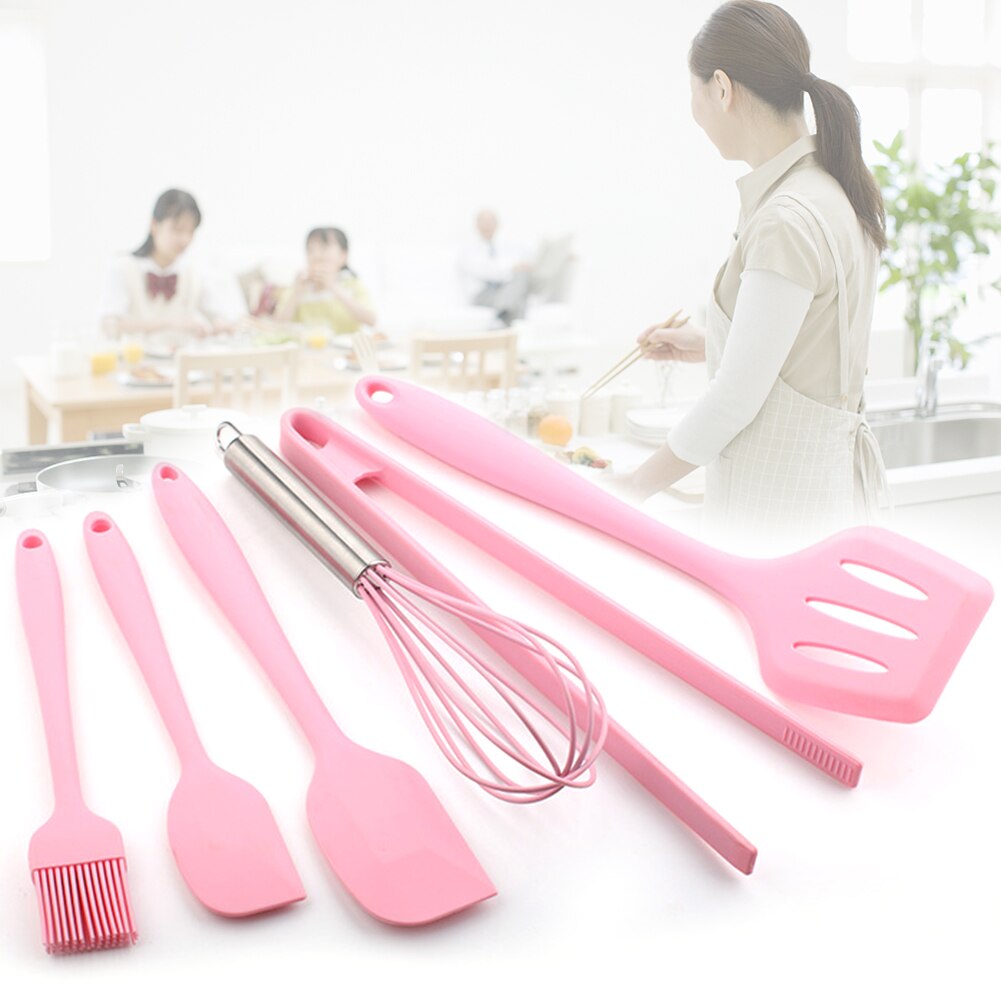Pink Home Silicone Kitchen Utensils Baking Kit Bakery Kit Kitchenware 6-piece Scraper Shovel