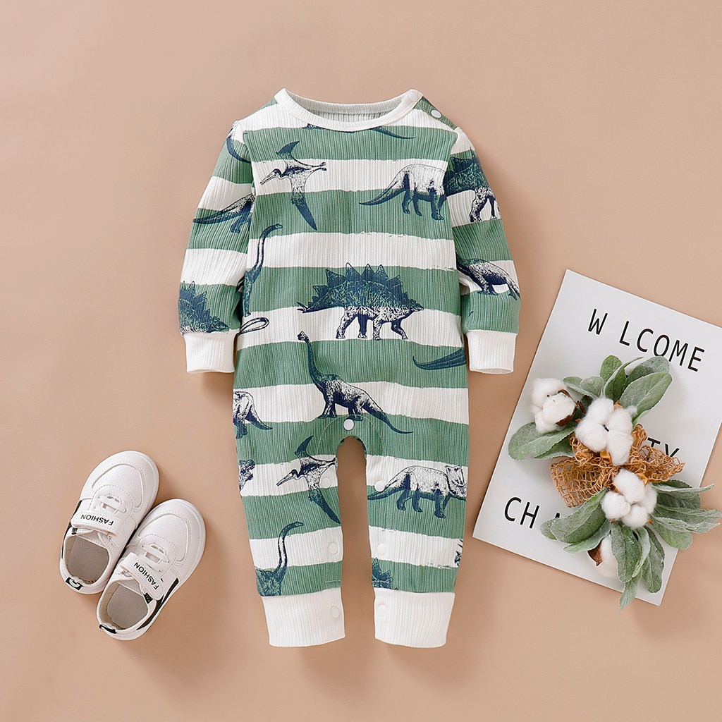 Pelele para bebé, niño y niña, Mono de manga larga con estampado de dinosaurio a rayas, ropa 30