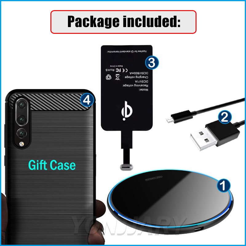 Conjunto de carga inalámbrica Qi para Huawei P20 Pro, cargador inalámbrico de 6,1 pulgadas con adaptador receptor de carga tipo C, funda de TPU de