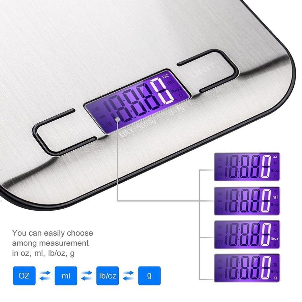 Digital Kitchen Scale Multifunction Rechargeable Food Scale with LCD Display High Accuracy Portable Food Scale