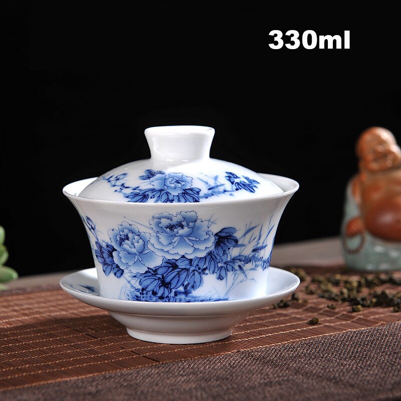 Ensemble de thé chinois Gaiwan bleu et blanc porcelaine Kung Fu ensemble de thé soupière en céramique bol à thé santé tasse à thé et soucoupe Master tasses: C4
