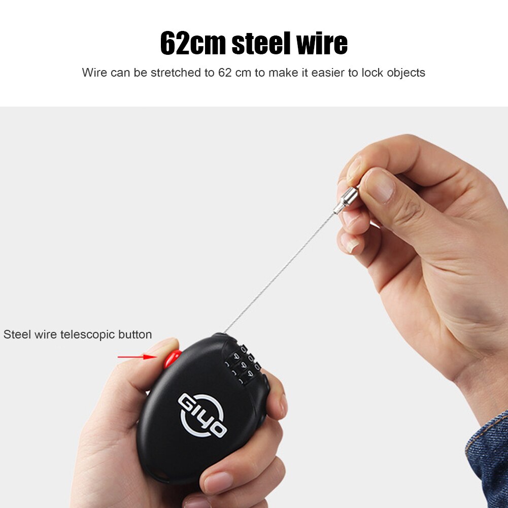 3 Digit Combination Lock with 2 Feet Retractable Steel Wire Bike Cable Lock