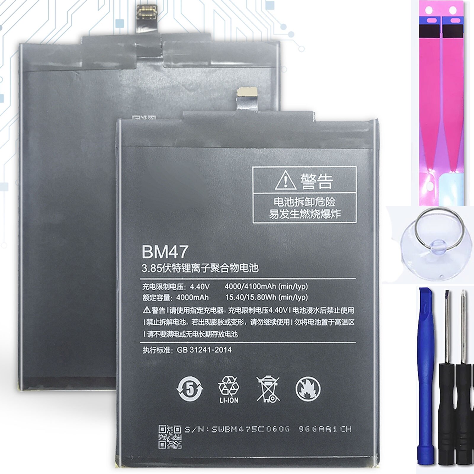 Batterie pour Xiaomi Redmi 3 3S 3 Pro 4X, MPN d'origine: BM47