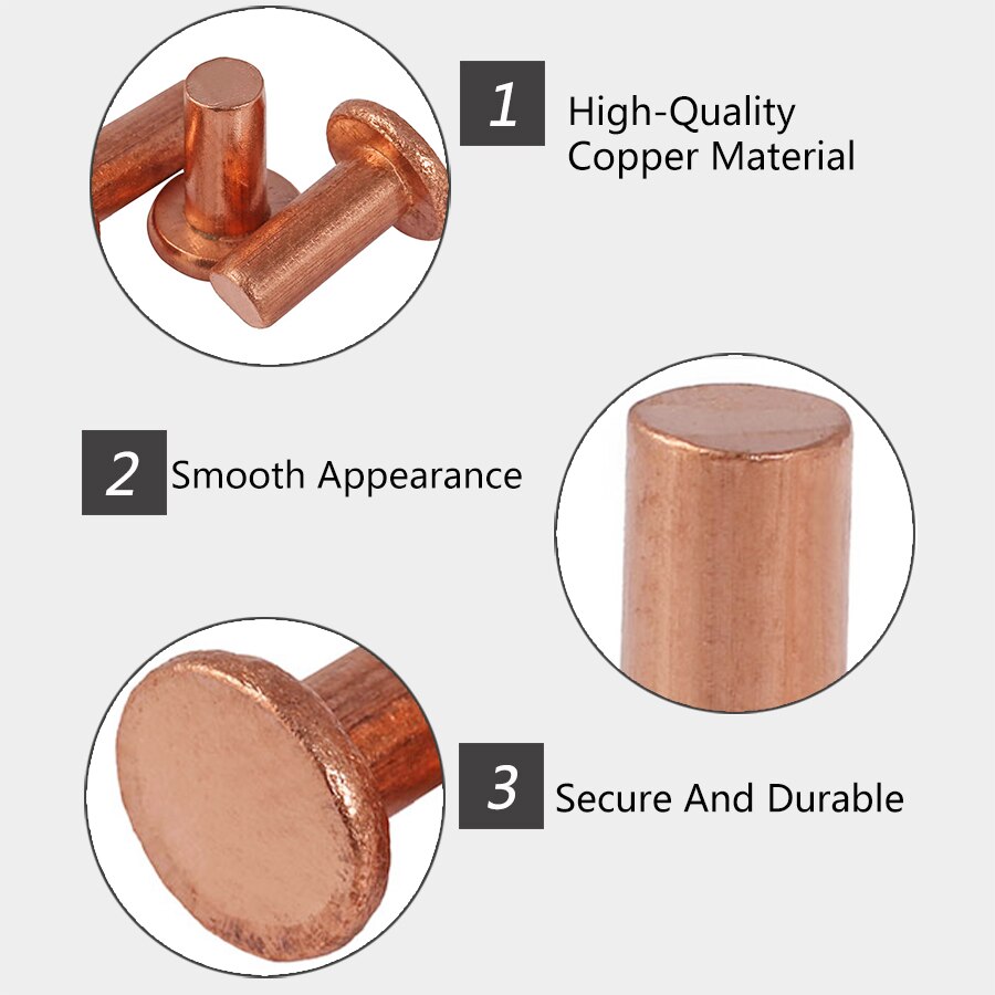 Remache de cabeza plana de latón M2.5-M3, M2.5, M3, remaches sólidos de cobre, sujetadores, longitud de perno de 3mm-25mm
