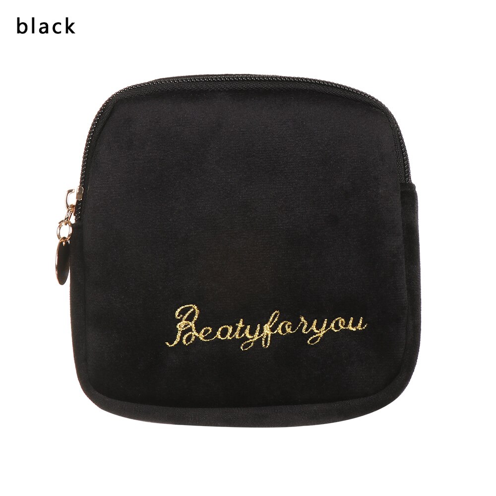 1PC Sanitary Napkin Storage Bag Canvas Pad Makeup Bag Coin Purse Jewelry Organizer Credit Card Pouch Case Tampon Packaging: A-black