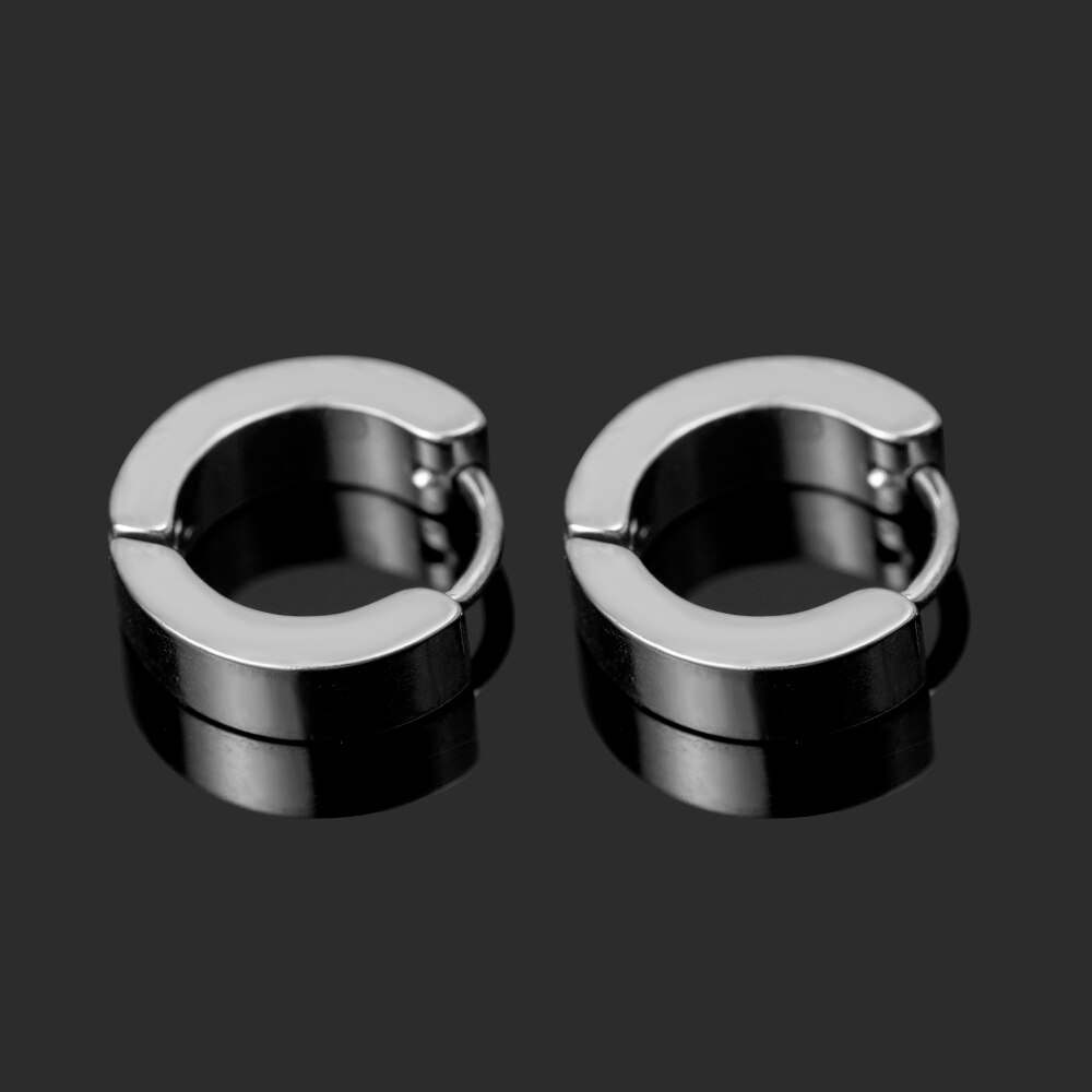 1 par de pendientes antialérgicos de acero de titanio, pendientes Punk Rock, joyería de para hombres y mujeres, pendientes redondos de círculo pequeño: Zinc negro plateado