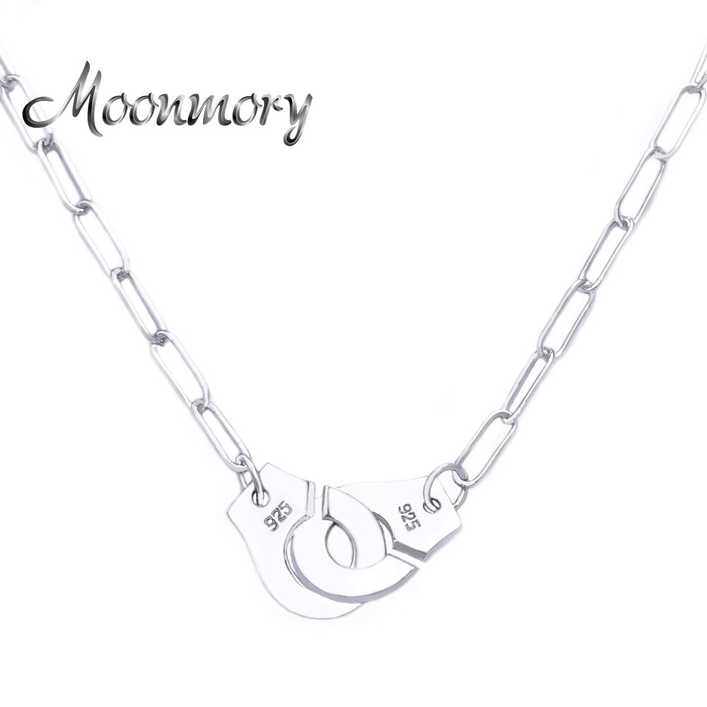 Moonmory europa 925 prata esterlina handcuff casamento colar para mulheres e homens corrente de prata manguito colar branco menottes