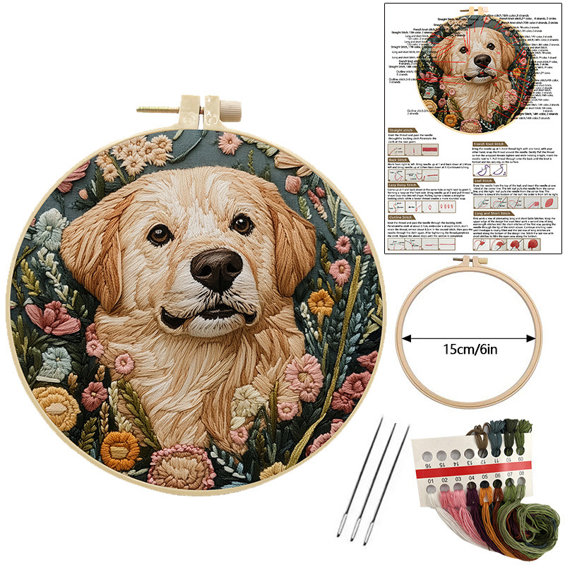 Honden Borduurpakket - Kruissteek met Engelse Instructies, Garen, Naalden - DIY Knutselpakket