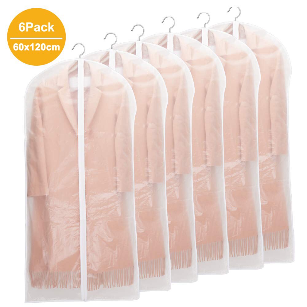 6pcs/set Transparent Clothing Covers Garment Suit Dress Jacket Clothes Coat Dustproof Cover Protector Travel Bag Dust Cover: white 60X120-6pcs
