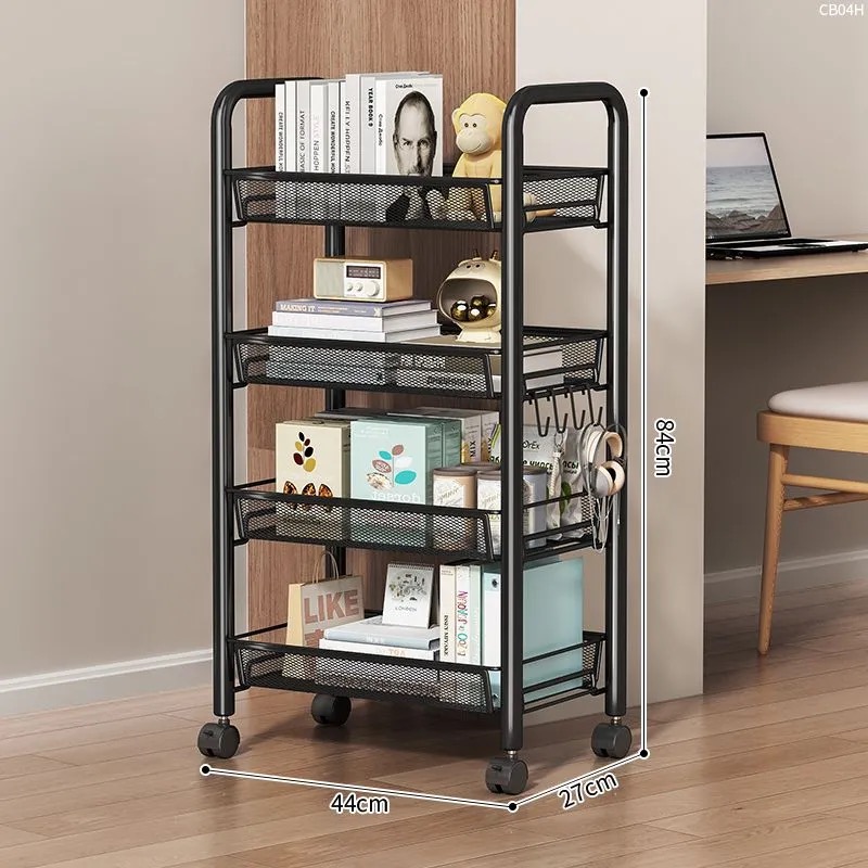 Hjemmevogn oppbevaringsstativ stue jernorganisator hylle flerlags baderomsoppbevaring multifunksjonell tralle med hjul: Grå