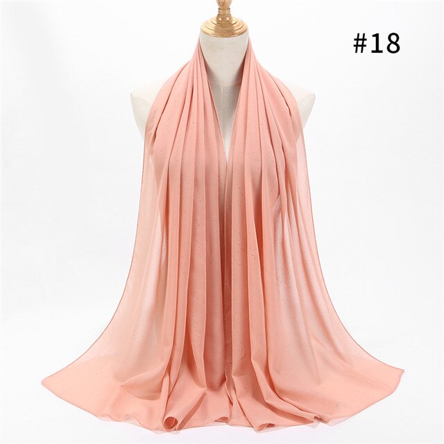 1 pc kvinnor vanlig bubbel chiffong scarf wrap guld glänsande glitter enfärgade sjalar pannband muslimska hijabs halsdukar/scarf 20 färger: Färg 18 snö