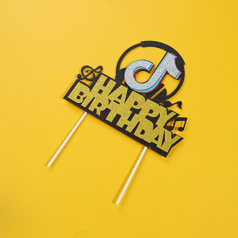 Cake Topper TIK Theme Short Video Happy Birthday Wedding Decoration Black Cupcake Decor Party Baking Supplies DIY Baby Shower