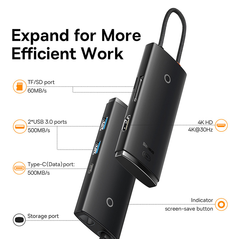 Baseus – HUB USB type-c vers HDMI, adaptateur USB 3.0, station d&#39;accueil 6 en 1 pour MacBook Pro Air