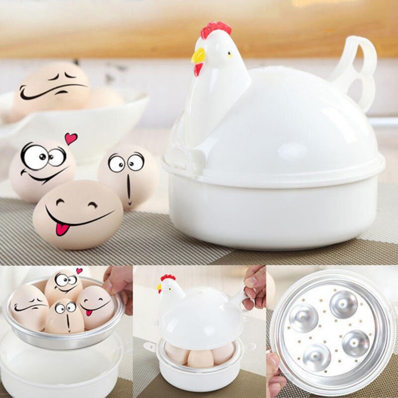 Microwave Egg Cooker Chicken Shape Steamed Egg Plastic Egg Steamer With 4 Eggs Capacity