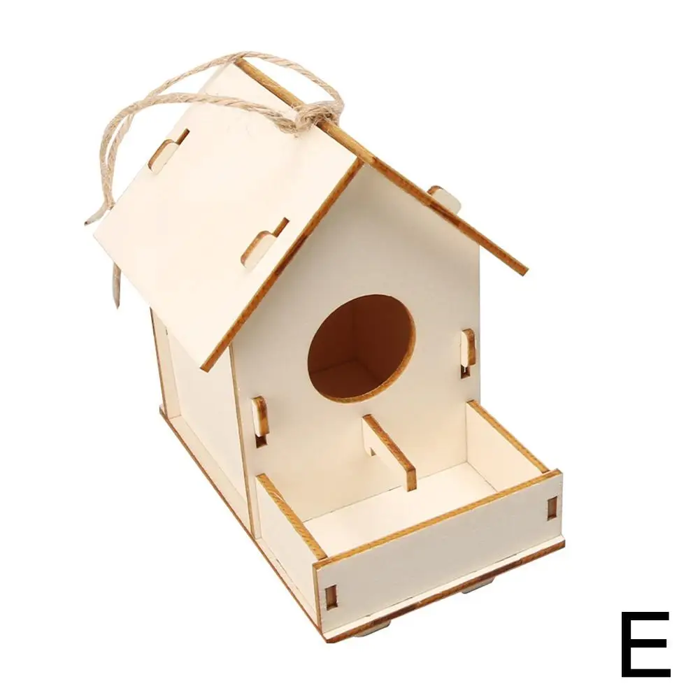 Bird Wood House with Lanyard Outdoor Unfinished DIY Accessory Pet Supplies Hanging Birdhouse for Outside Balcony S8P0