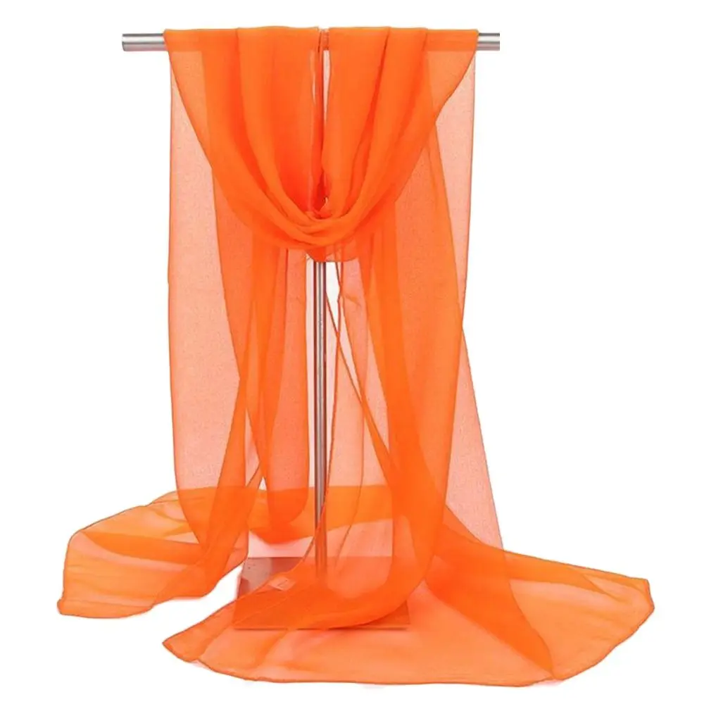 Lenço de chiffon para mulheres, elegante xale longo, cor sólida, chiffon, hijab, verão, proteção solar, lenços de praia: Azul