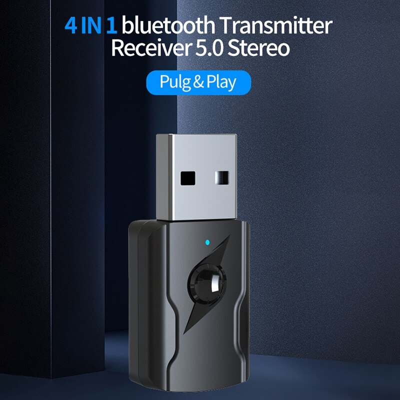 4 in 1 USB Bluetooth 5.0 Wireless Transmitter Receiver 3.5mm AUx o Adapter for Bluetooth Speaker TV PC Car Kit