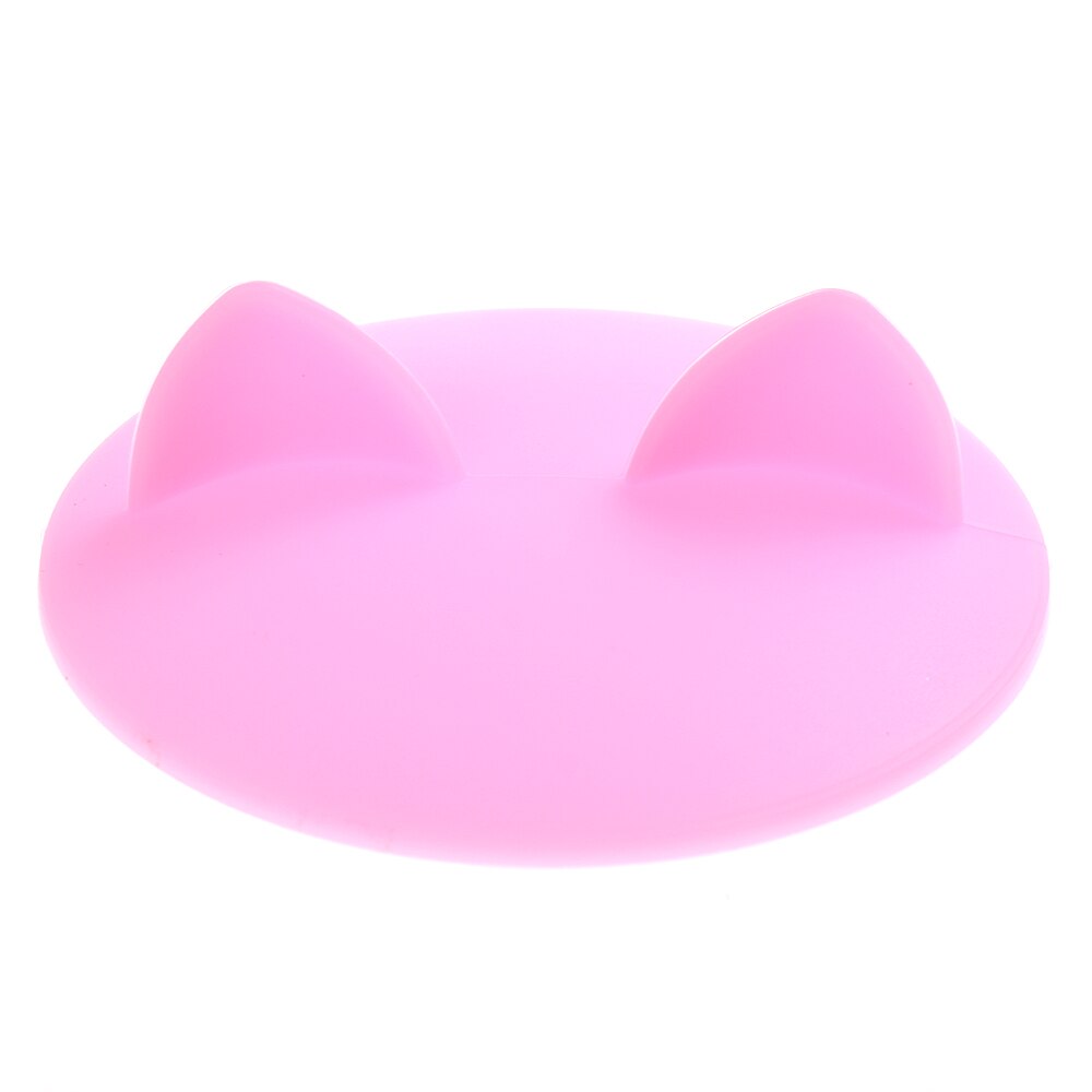 Cute Cat Ear Adorn Drinking Cup Lid FDA Silicone Leakproof Coffee Mug Airtight Sealed Cup Cover Anti-dust Bowl Cover: Pink
