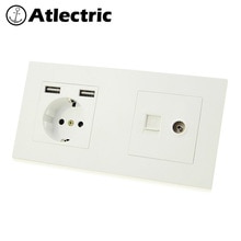 Atlectric DE EU Power Socket Dual USB Charging Port RJ45 TV Television Computer Double Socket Plastic PC Panel Wall Outlet