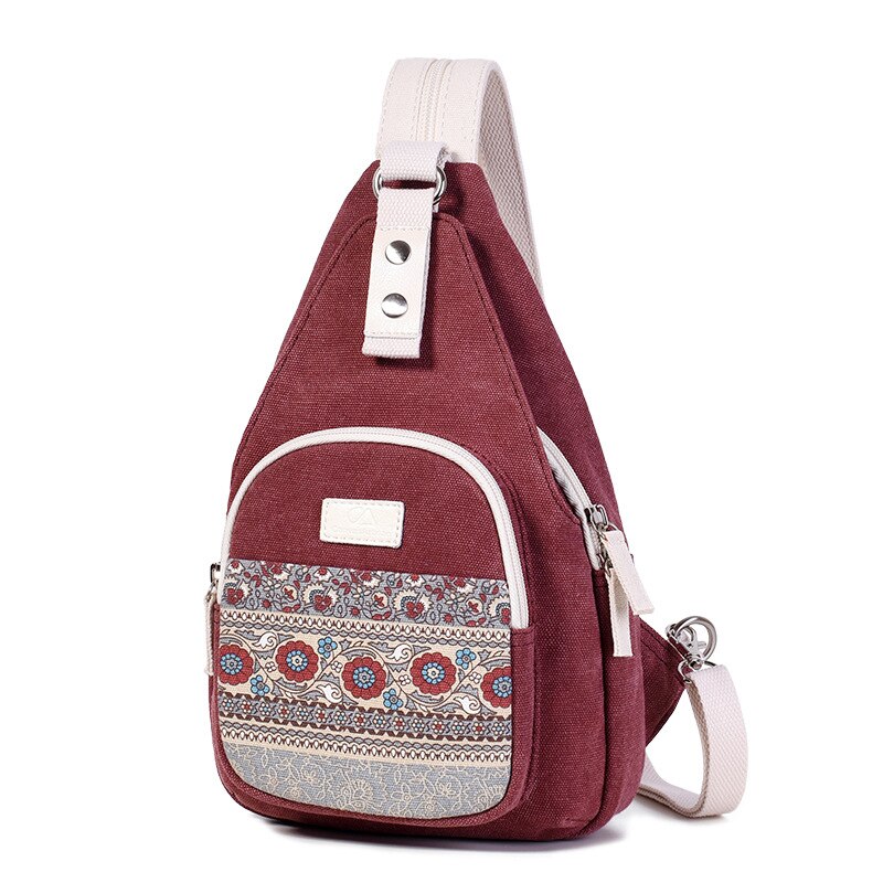 Canvas borsttas unisex casual tas persoonlijkheid etnische retro schoudertas: Rood