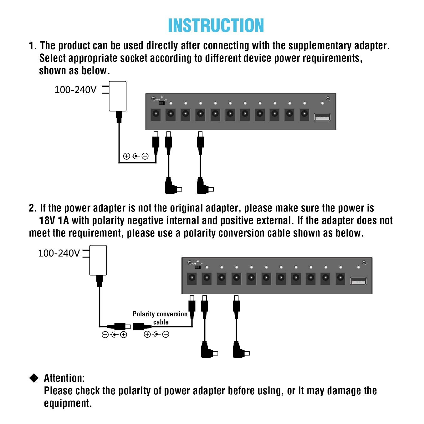 Guitar Pedal Power Supply 5V/9V/12V/18V Charging Rowin PW-01 Multi Circuit Power Supply For Pedals