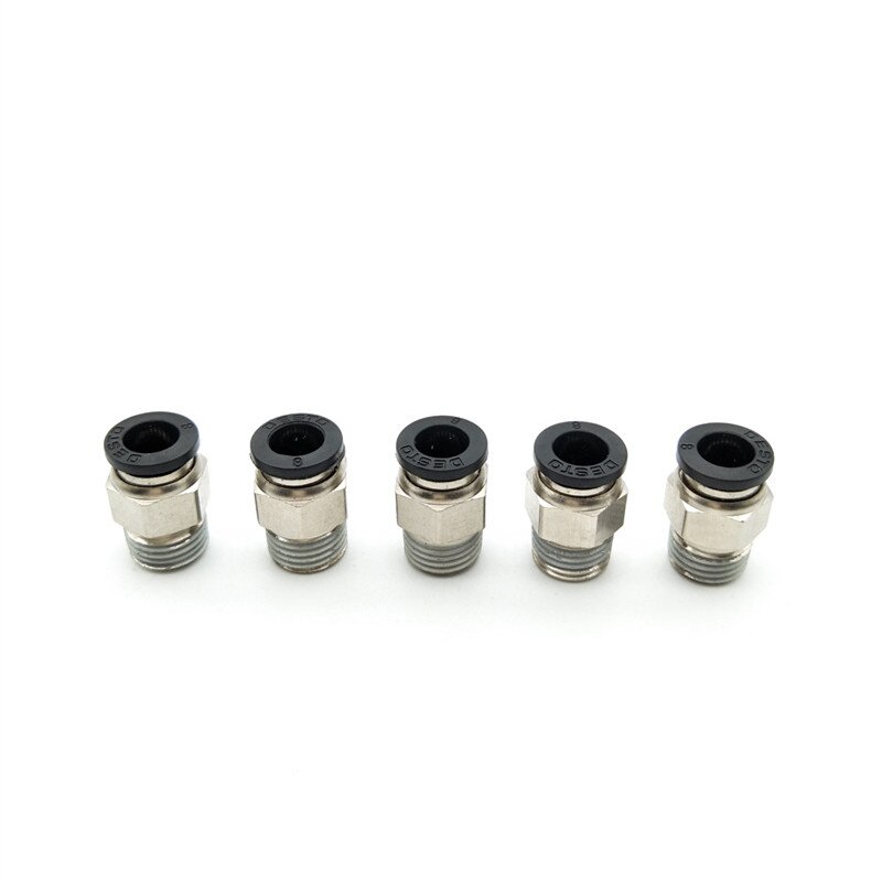 5 Pcs 1/4" PT Male Thread 8mm Push In Joint Pneumatic Release Connector Quick Fitting Black