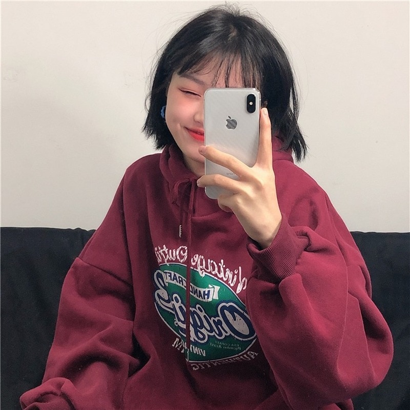 Funny Letter Print Lady Hoodies Fall-Winter Sweatshirt Women Loose Korean Style Sweatshirts Streetwear Hoodie Pullovers S-3XL