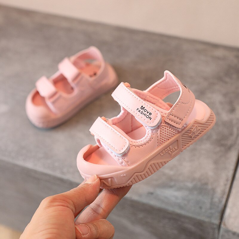 Verão crianças sandálias confortáveis tênis respirável sapatos da menina do bebê não-deslizamento meninos sandálias de praia primeiros caminhantes sxj050: SXJ050Pink / CN 17 insole 13.5cm