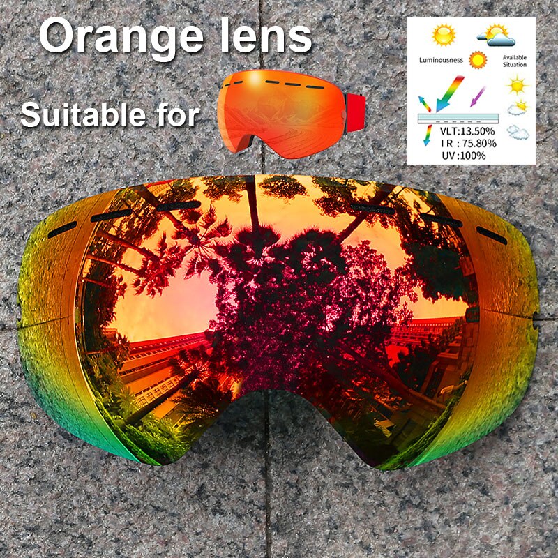 PHMAX-Lentes de repuesto para gafas de esquí normales, lentes de visión nocturna, amarillas, antivaho, Multicolor, solo aplicable a XJ-01: Orange Lens