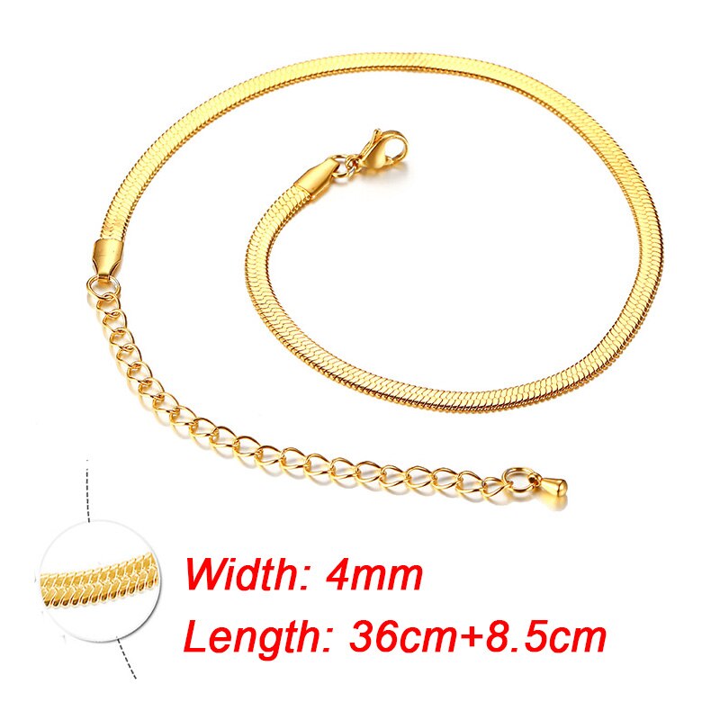 Collar con cadena de serpiente de mujer, gargantilla de acero inoxidable, Color dorado y plateado, Gargantilla plana de espiga para niña de 4mm: Gold 4mm 36cm