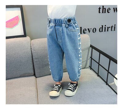 Kinderkleding Meisjes Herfst Katoenen Broek Kinderen Casual Jeans Leggings Blauw Kleur Vrouwelijke Kind Ster Gat Broek Potlood Broek: 3T