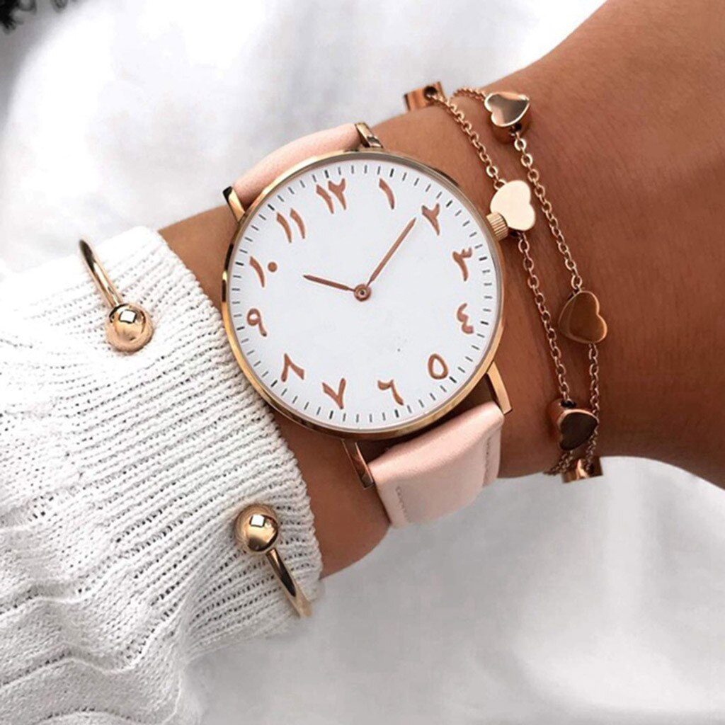 Mode Vrouwen Horloges Casual Dames Quartz Creatieve Arabische Wijzerplaat Klok Horloge Klok Lederen Band Business Eenvoudig Reloj Mujer