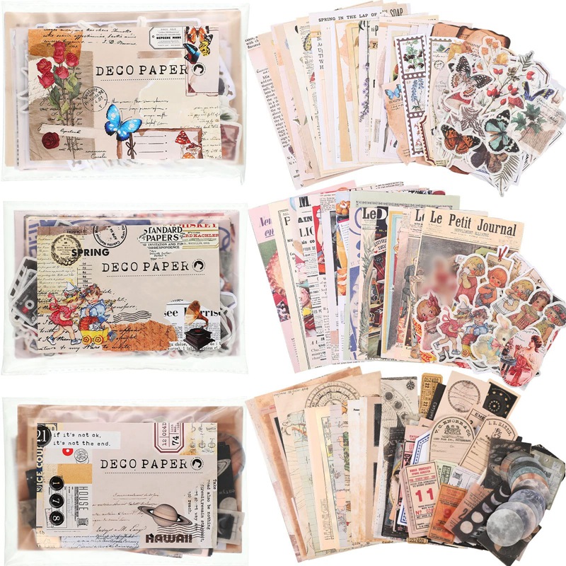 ! Pegatinas Vintage de papel antiguo para álbum de recortes, pegatinas de papel estéticas para álbum de recortes, 600 piezas: Default Title