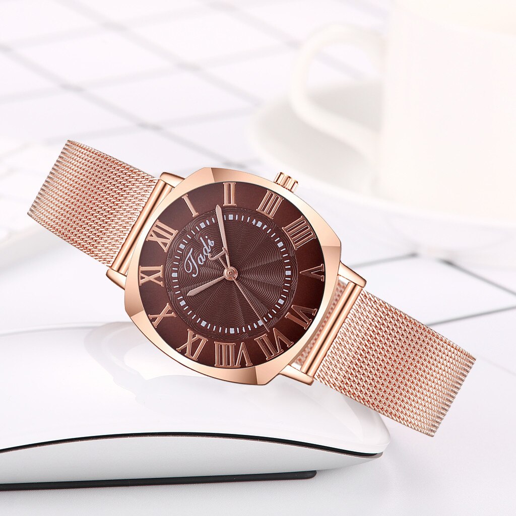 Vrouwen Shining Casual Quartz Rvs Newv Band Armband Horloge Set