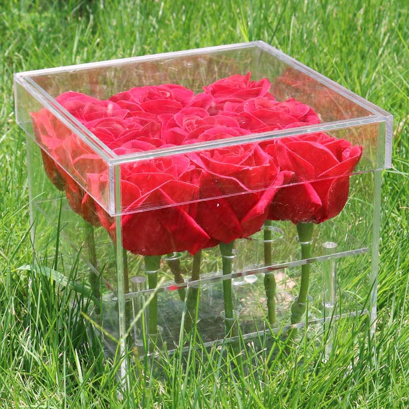 Clear Acrylic Rose Flower Box Luxury Handmade Box Vase