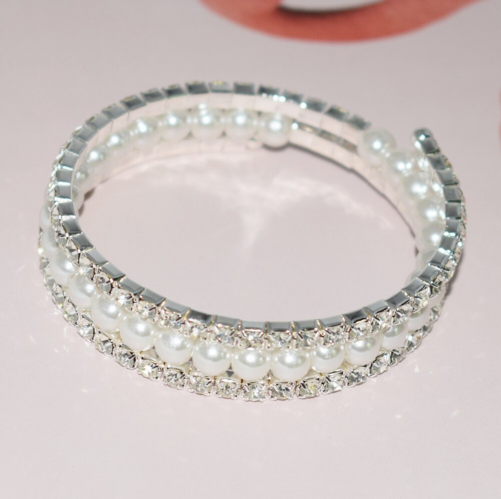 Elegante braccialetto di perle di cristallo multistrato estensibile braccialetto di perle per le donne polsini braccialetti strass gioielli da sposa Accessori: SL-1129-silver