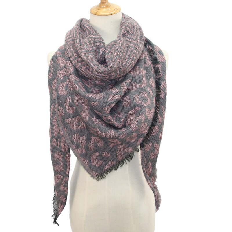 40# Women Winter Warm Leopard print Long Wrap Shawl Scarves Stole Cape Scarf keep warm and windproof Comfortable Adjustable: Pink 