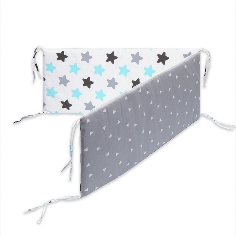 Pare-choc de berceau pour bébé, imprimé en coton, unisexe, gris et bleu, motif étoile, protection pour fille et garçon