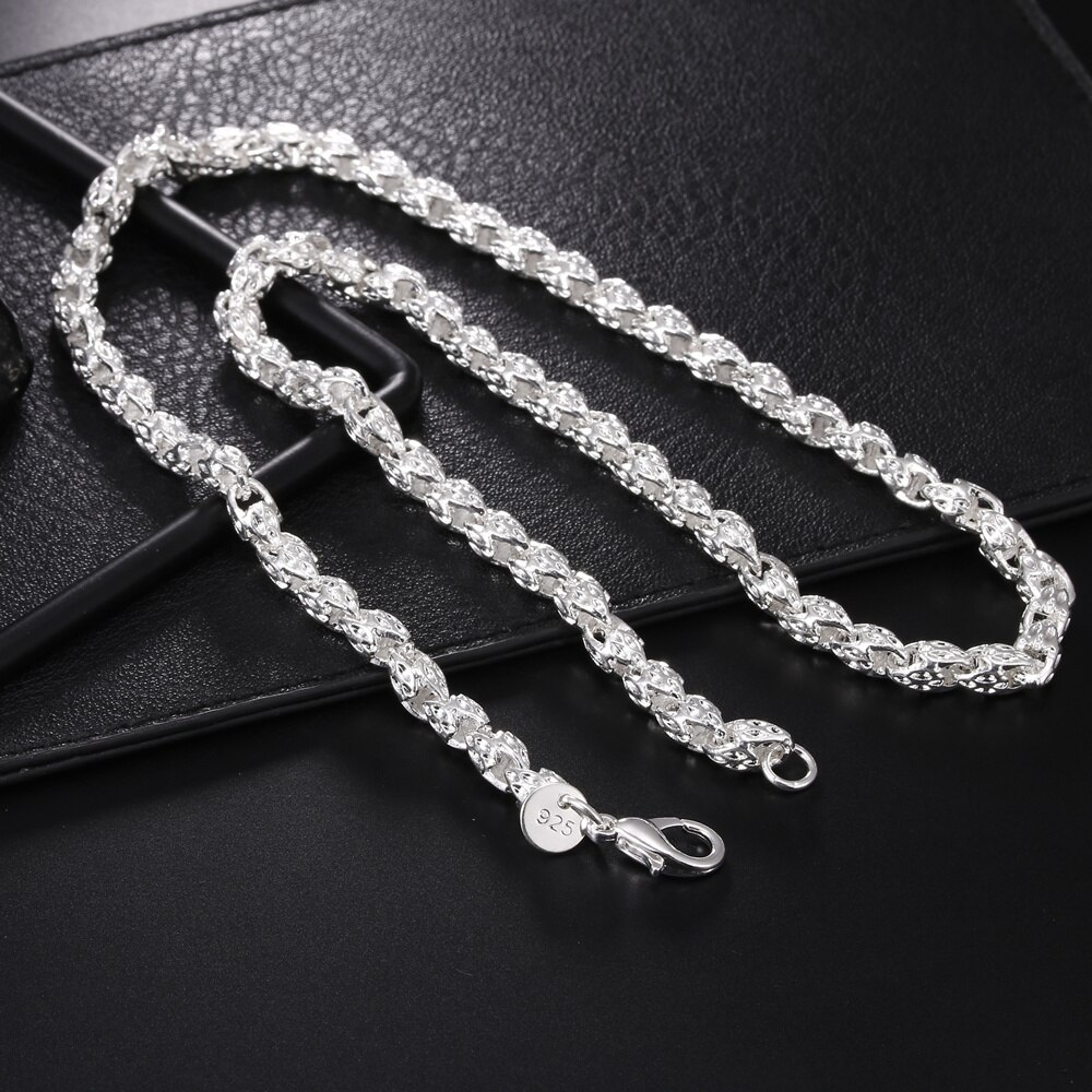 AGLOVER 925 Sterling Silver 20 Inch 5MM Faucet Chain Necklace For Woman Man Wedding Birthday Jewelry