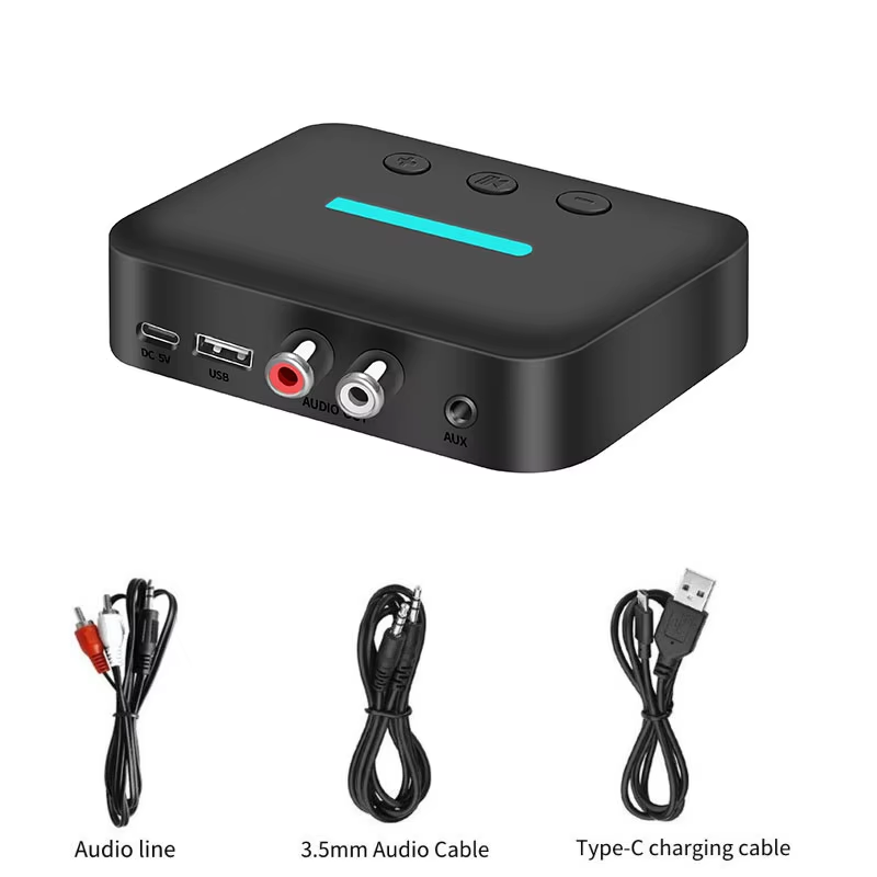 Bluetooth 6.0 lydmodtager u disk rca 3.5mm aux usb stereo musik trådløs adapter med mikrofon til pc/tv/bilsæt/højttalerforstærker: Default Title