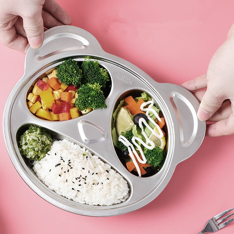 304 Rvs Servies Japanse Kinderen Diner Plaat Kleuterschool Baby Servies Anti-Val Panda Cartoon Rooster Plaat.
