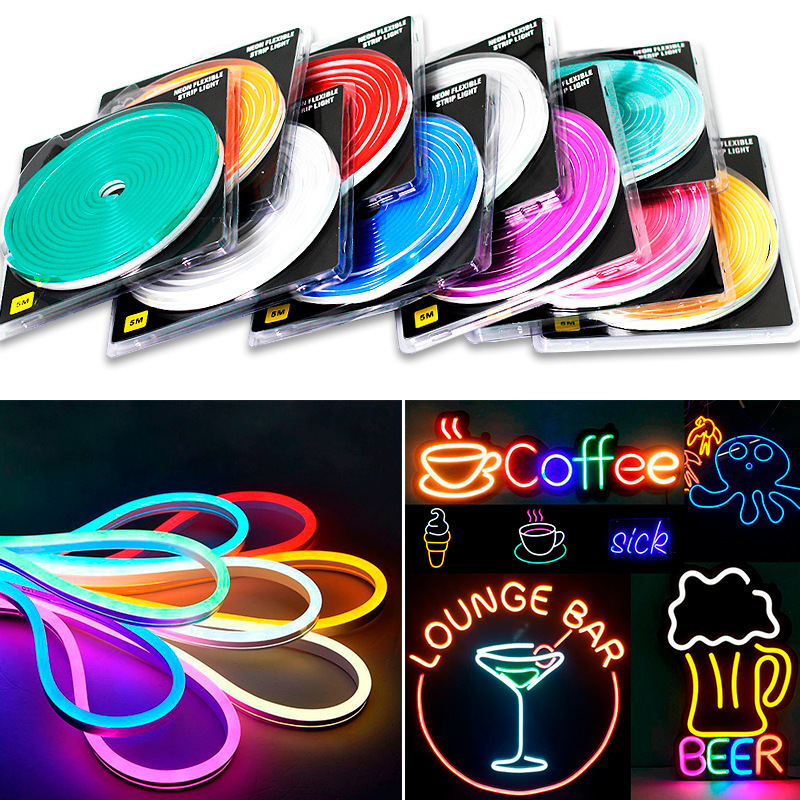 1 Roll 12V 196.85in/5M LED Flexible Silicone Neon Light, Outdoor LED Strip Lights Waterproof, 2835 12-bead Neon Light, 12V 6*12