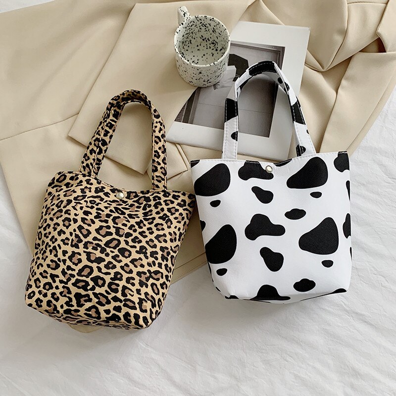 Sac fourre-tout japonais en toile, Mini fourre-tout Portable, Version coréenne Ins, sac à déjeuner pour filles, sac à bandoulière imprimé papillon léopard