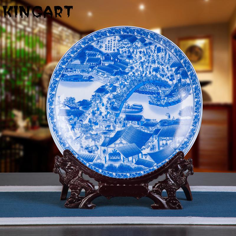 Ceramic Ornament Plate Livingroom Table Figurines Crafts Porcelain Plate Handicraft Wedding Desktop Home Decor Plate Table Art