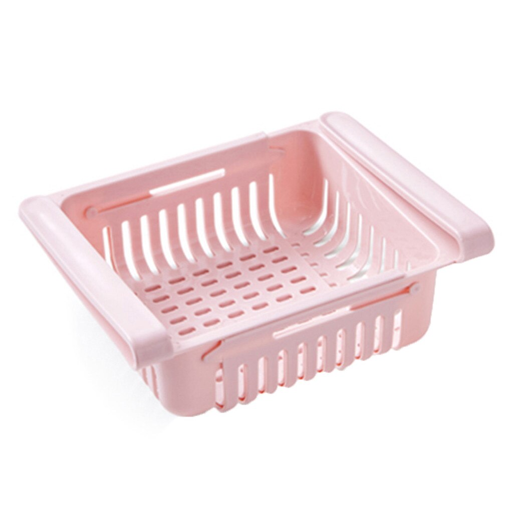 Adjustable Kitchen Organizer Refrigerator Storage Rack Fridge Container Shelf Holder Pull-out Drawer Organiser Space Saver #AF: Pink